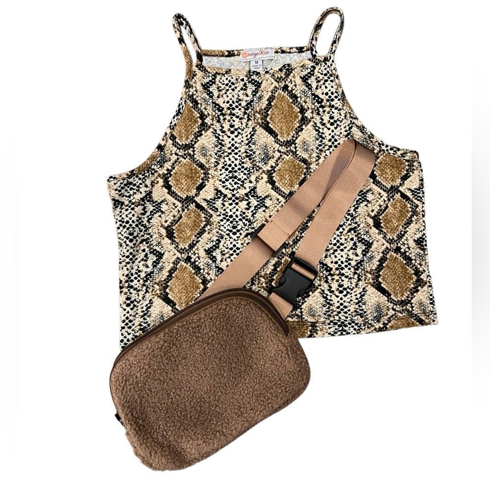 Orange Kiss Cropped Halter Top Snake Print bag bundle Size Medium